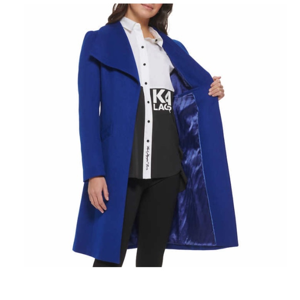 Karl Lagerfeld Belted Wool Blend Coat - Picture 3 of 3